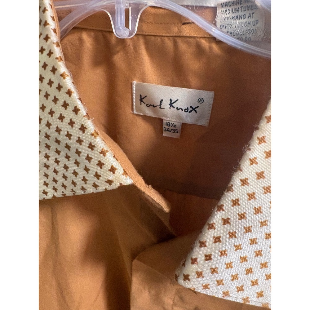 Karl Knox Mens Burnt Orange Dress Shirt Contrast Pattern Collar Cuff 18.5 34/35 - Picture 2 of 5